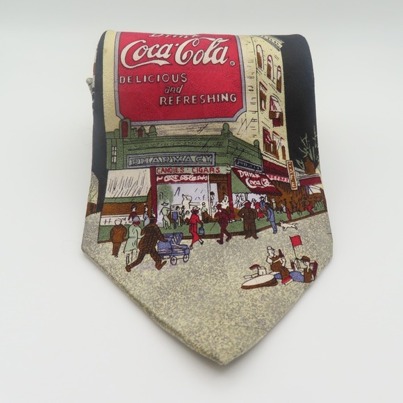 CocaCola Tie Silk Black Herringbone 4" Wide 48" Long USA Vintage - Picture 2 of 7